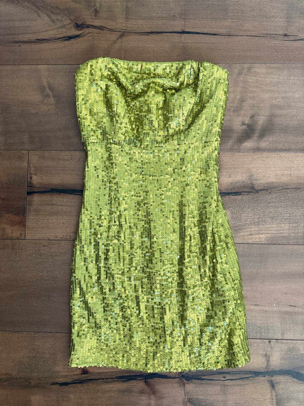 Dress the Population Lime Green Sequin Strapless Mini Dress XS | Party Cocktail
